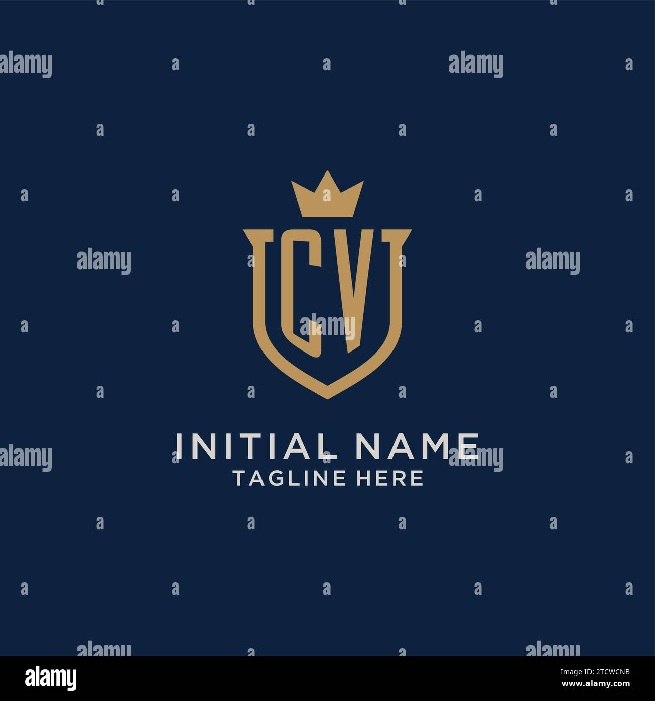 CV initial shield crown logo vector graphic Stock Vector