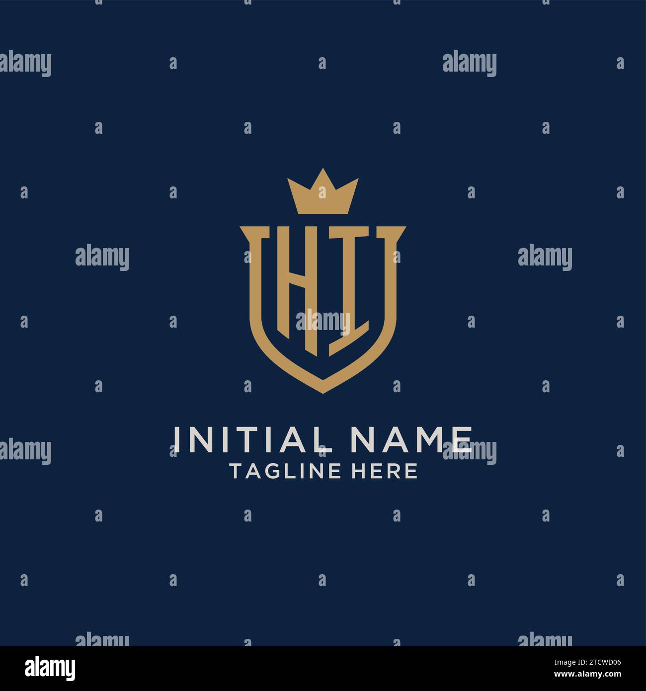 HI initial shield crown logo vector graphic Stock Vector