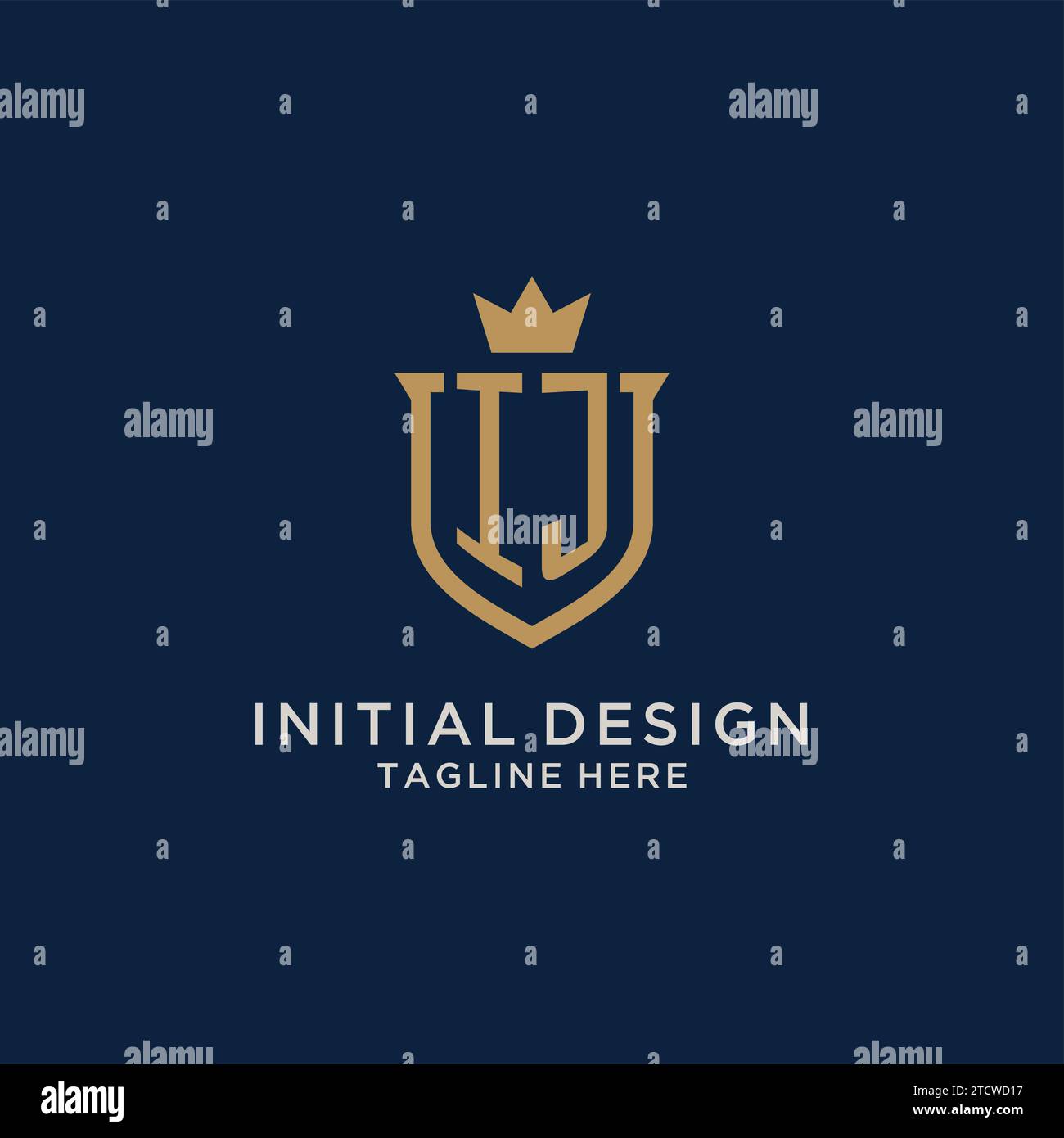 IJ initial shield crown logo vector graphic Stock Vector