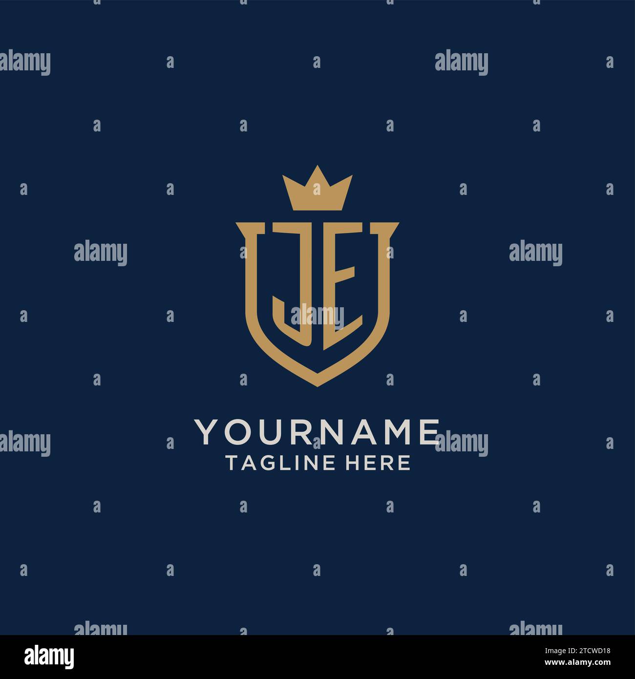 JE initial shield crown logo vector graphic Stock Vector