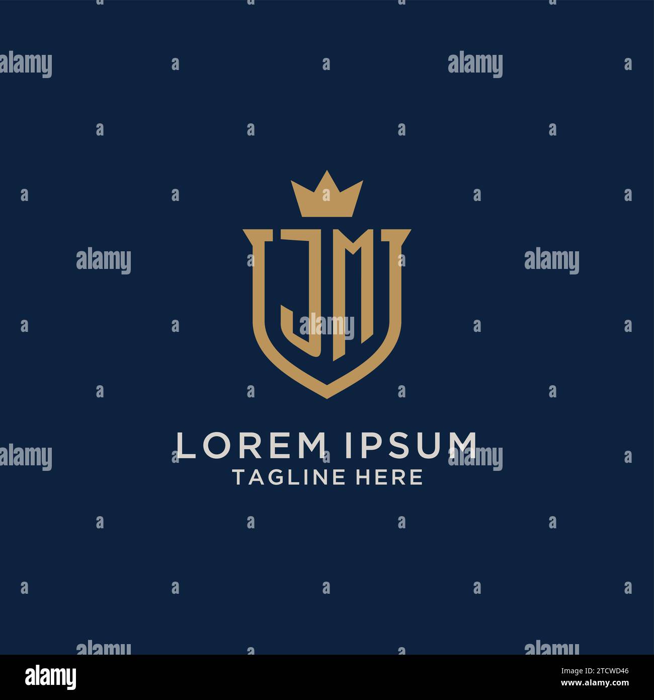 JM initial shield crown logo vector graphic Stock Vector