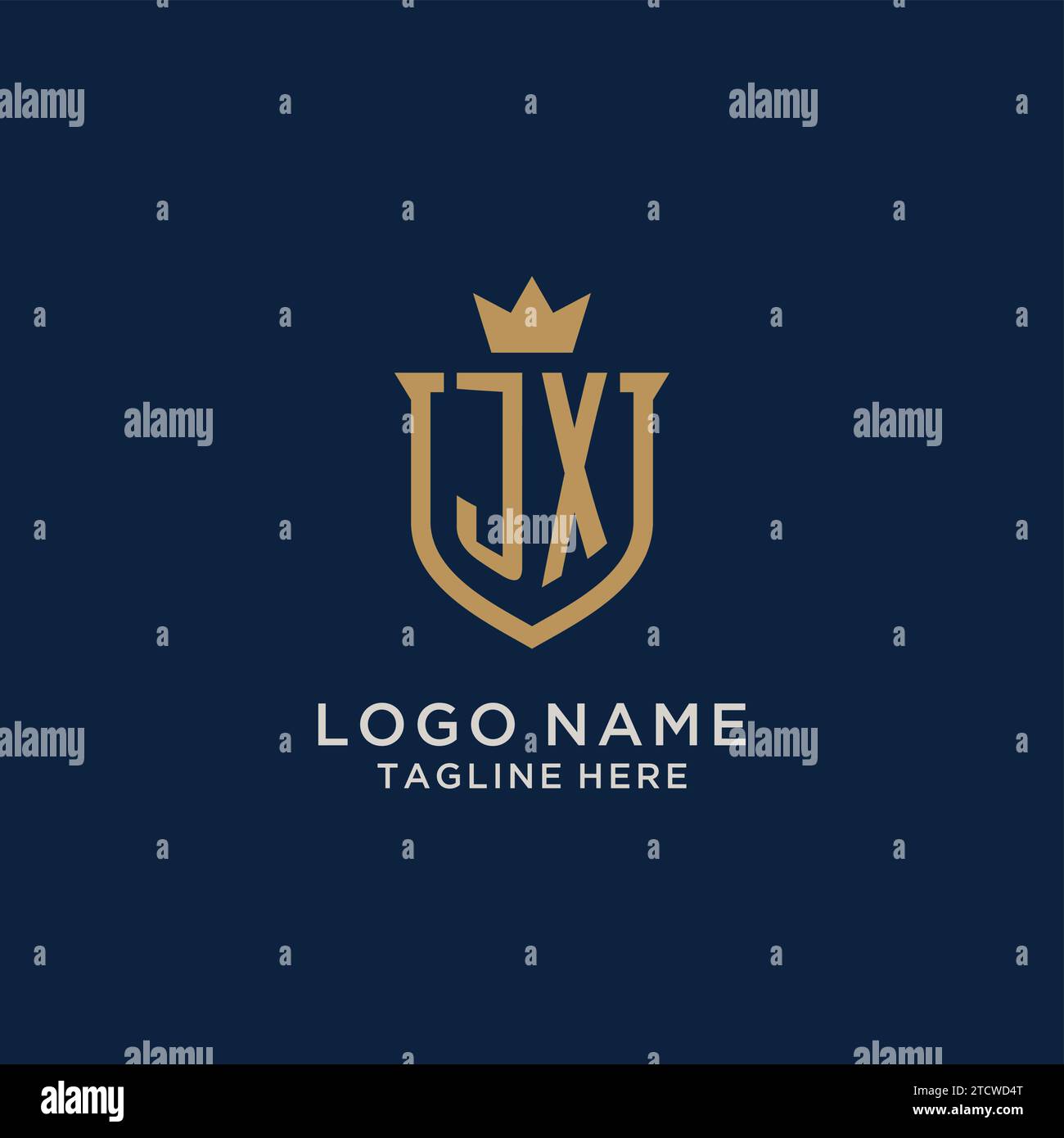 JX initial shield crown logo vector graphic Stock Vector