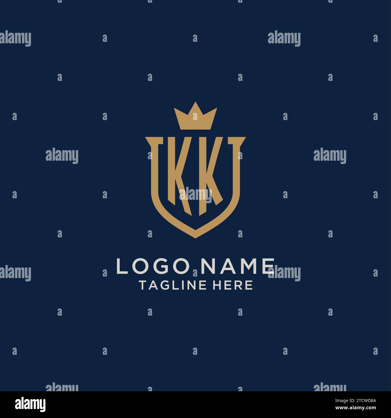 KK initial shield crown logo vector graphic Stock Vector