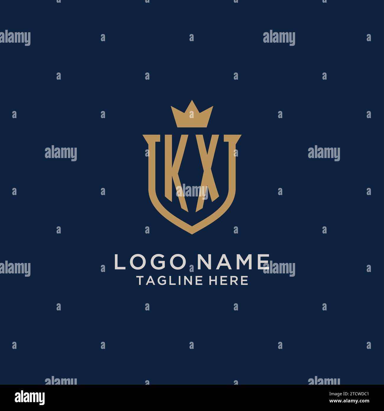 KX initial shield crown logo vector graphic Stock Vector