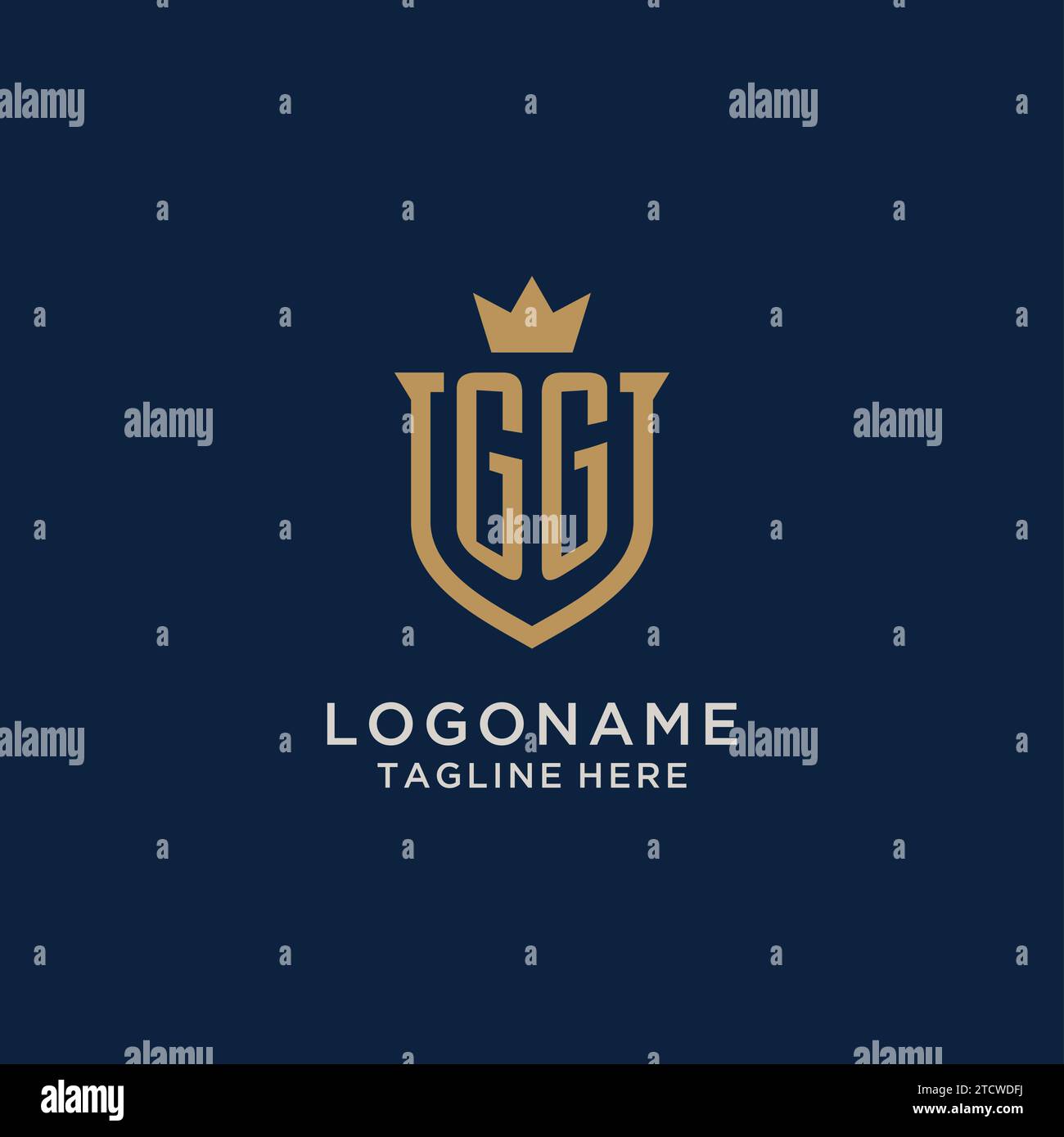 GG initial shield crown logo vector graphic Stock Vector