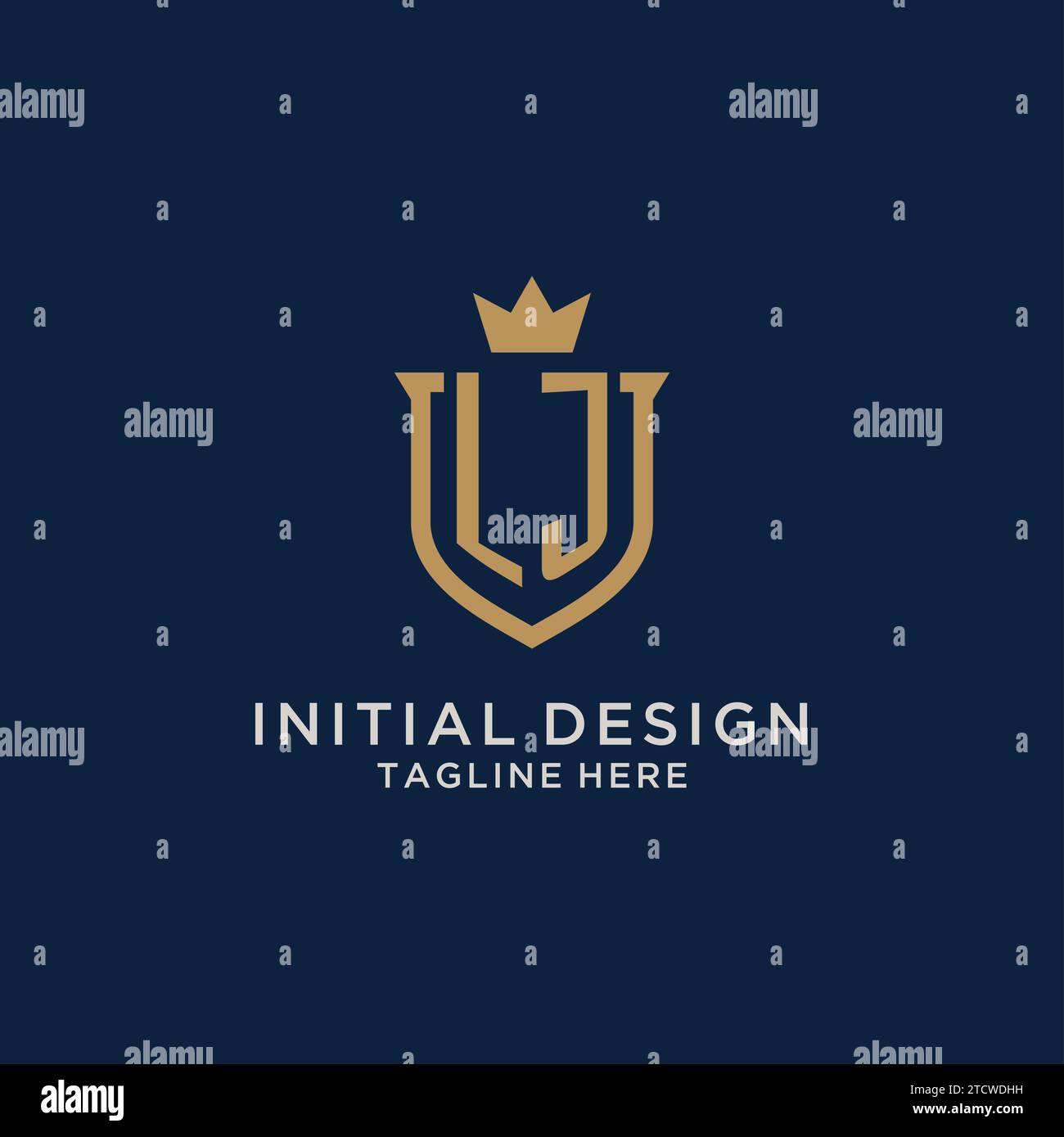 LJ initial shield crown logo vector graphic Stock Vector