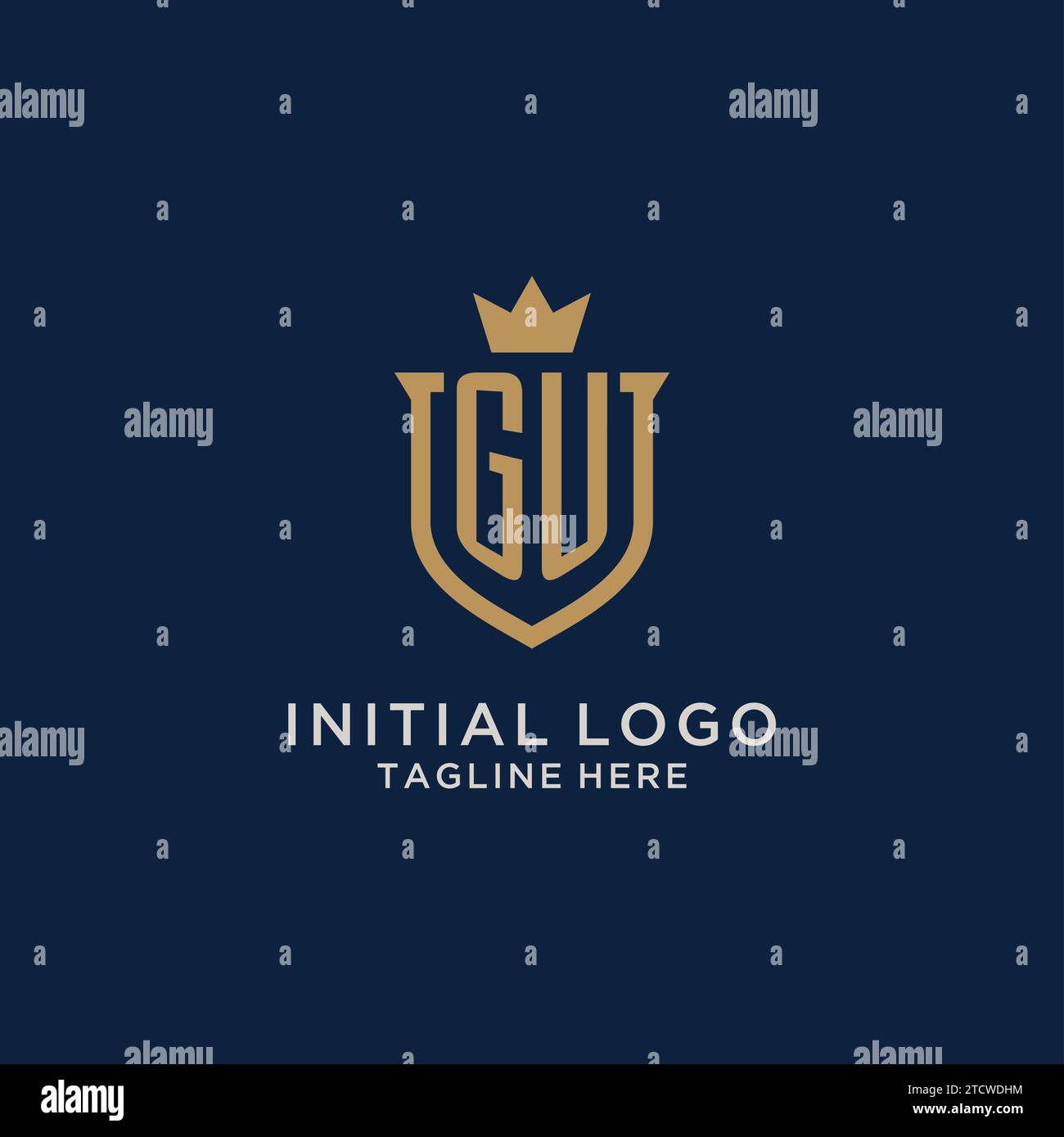 GU initial shield crown logo vector graphic Stock Vector