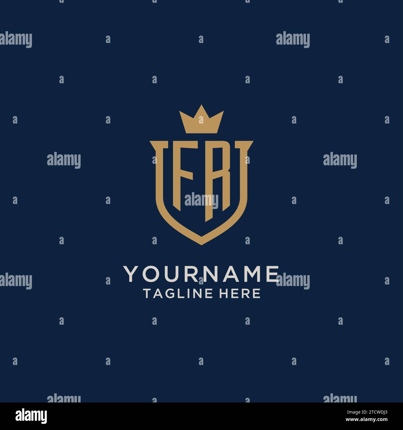 FR initial shield crown logo vector graphic Stock Vector