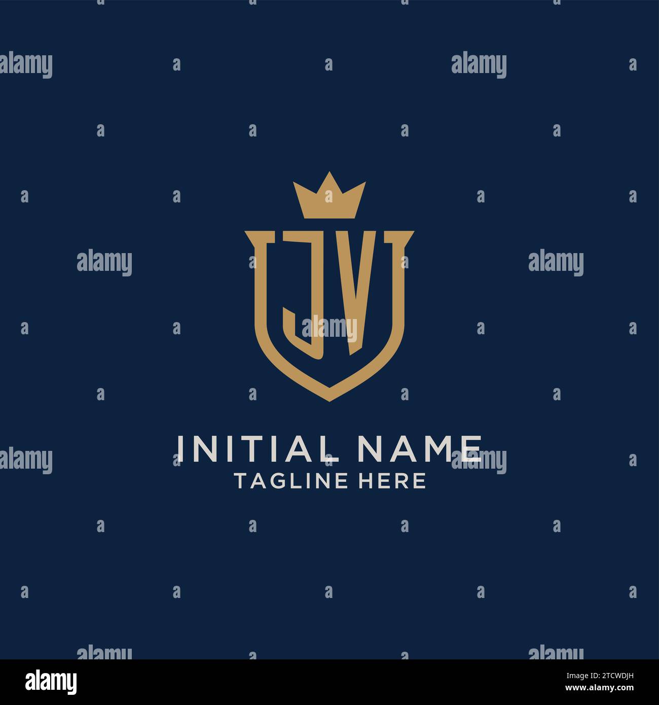 JV initial shield crown logo vector graphic Stock Vector