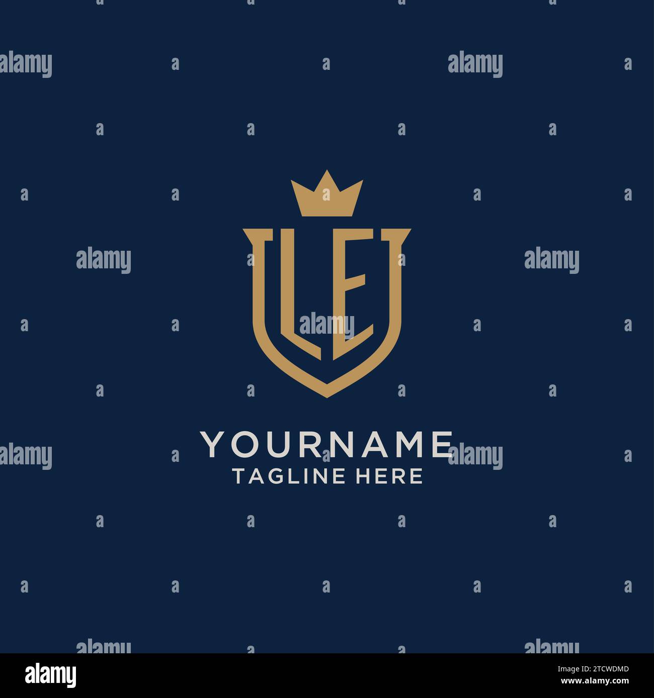 LE initial shield crown logo vector graphic Stock Vector