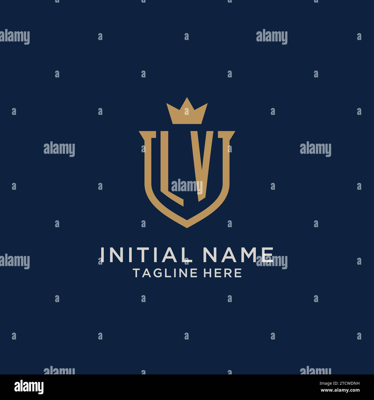 LV initial shield crown logo vector graphic Stock Vector