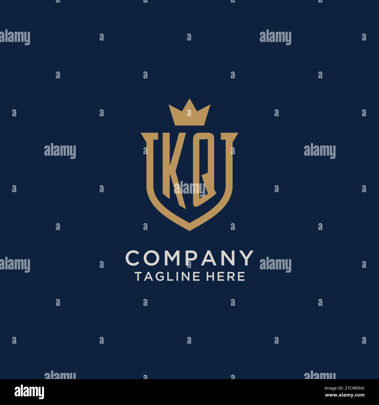 KQ initial shield crown logo vector graphic Stock Vector