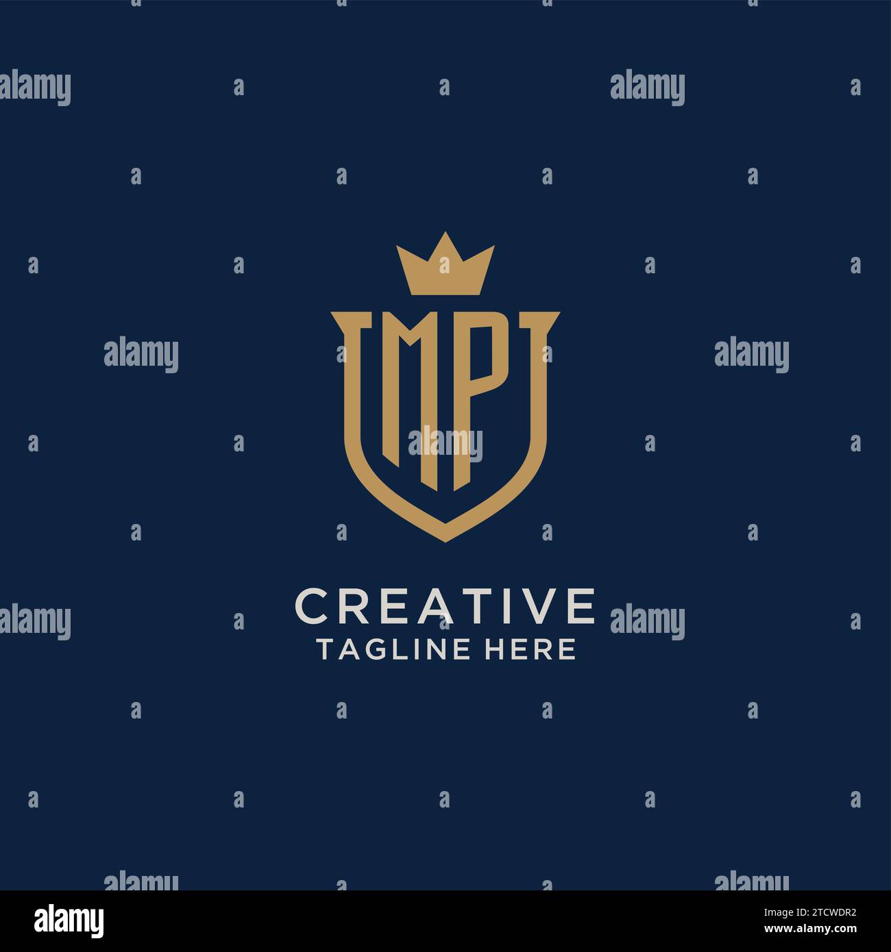 MP initial shield crown logo vector graphic Stock Vector