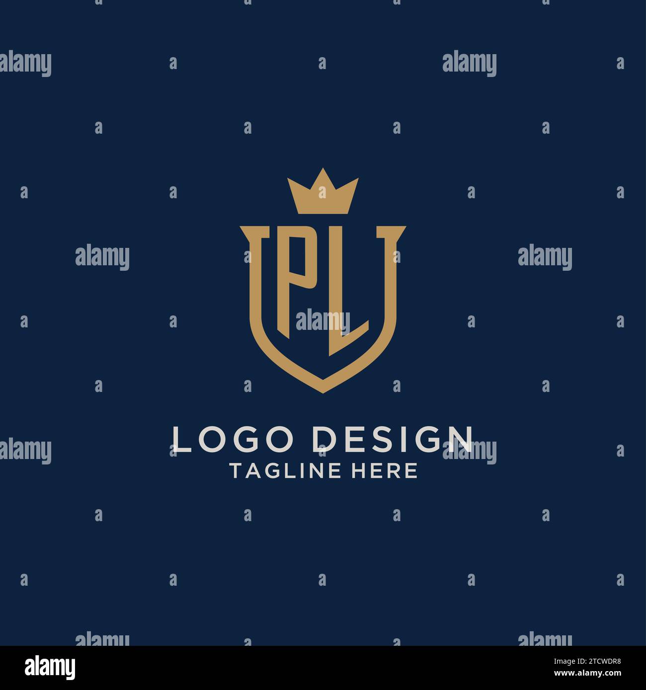 PL initial shield crown logo vector graphic Stock Vector