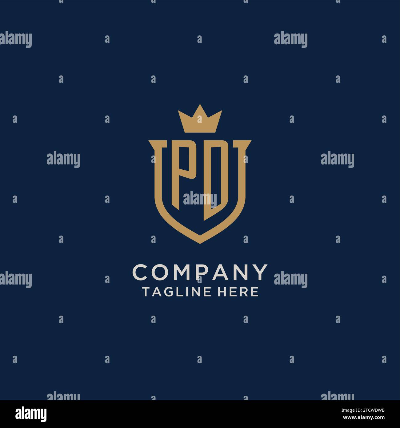 PD initial shield crown logo vector graphic Stock Vector