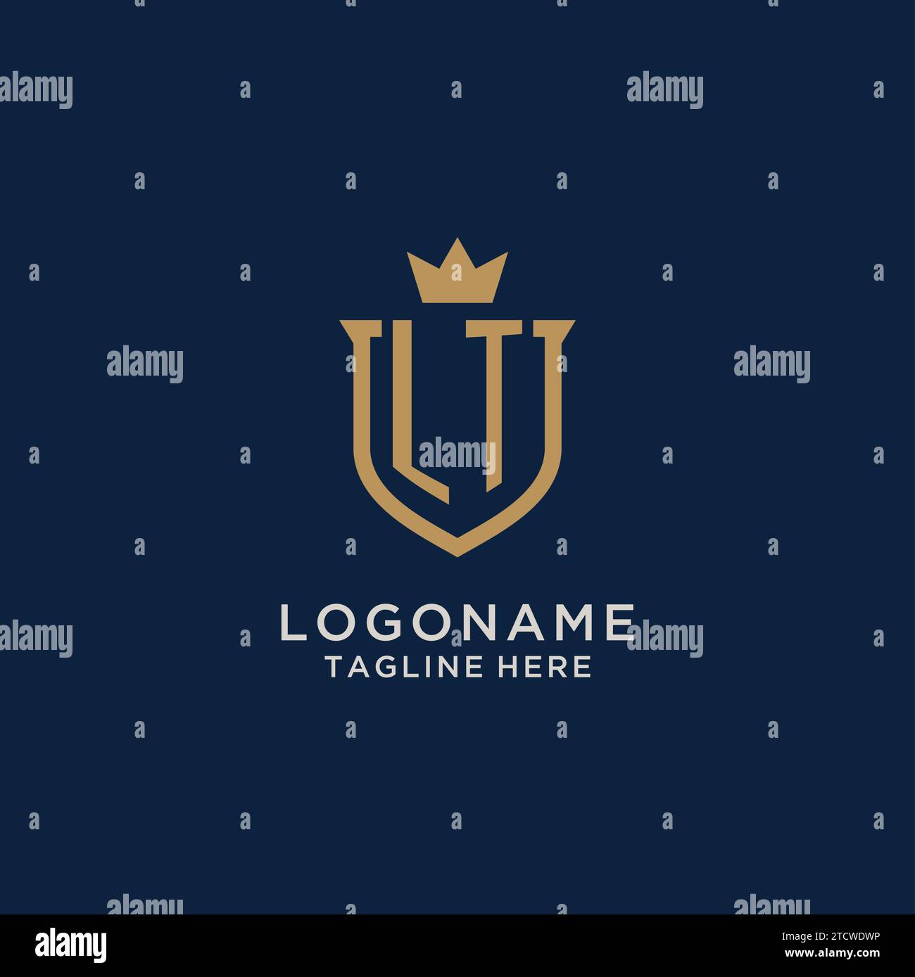 LT initial shield crown logo vector graphic Stock Vector