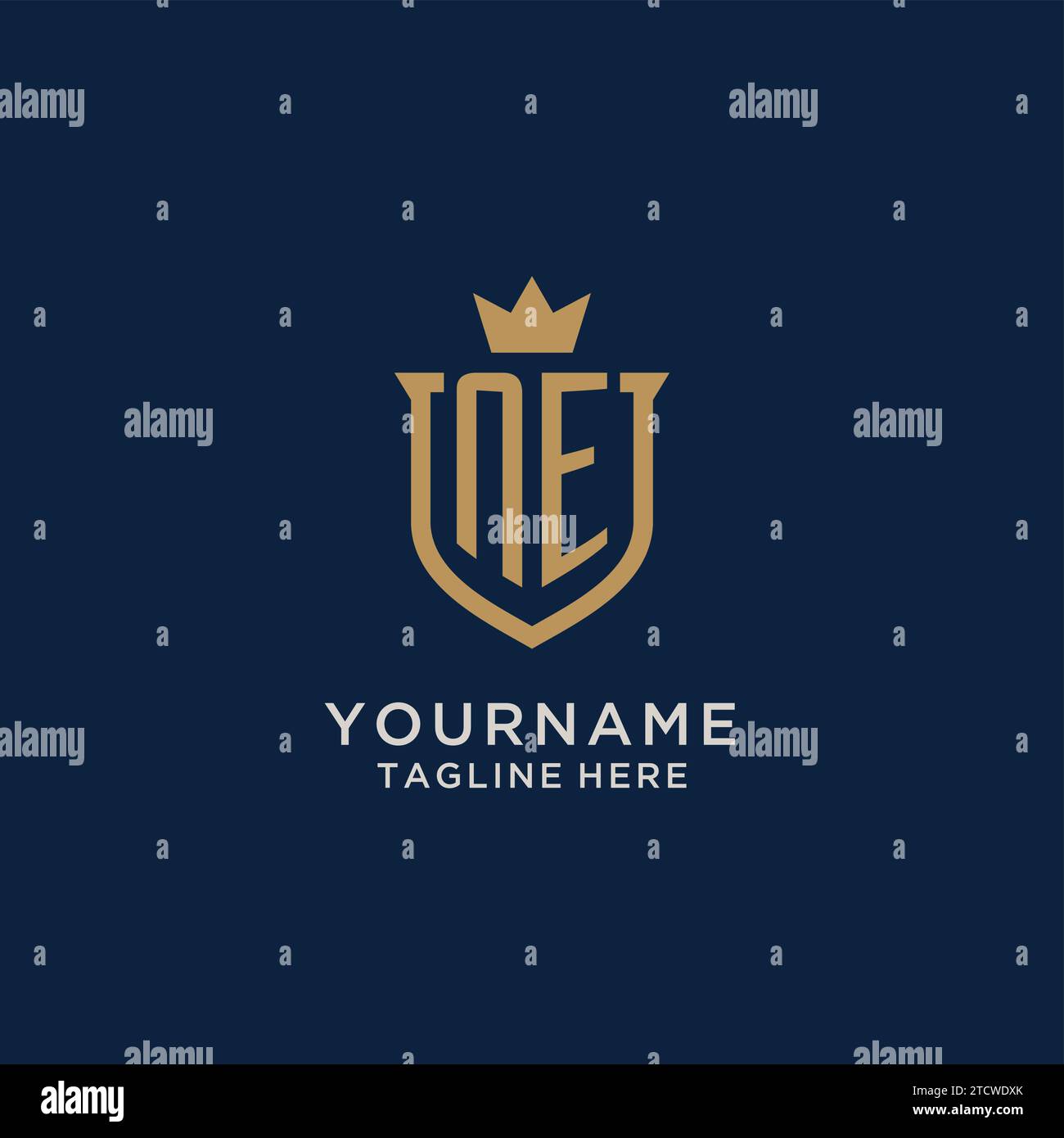 NE initial shield crown logo vector graphic Stock Vector