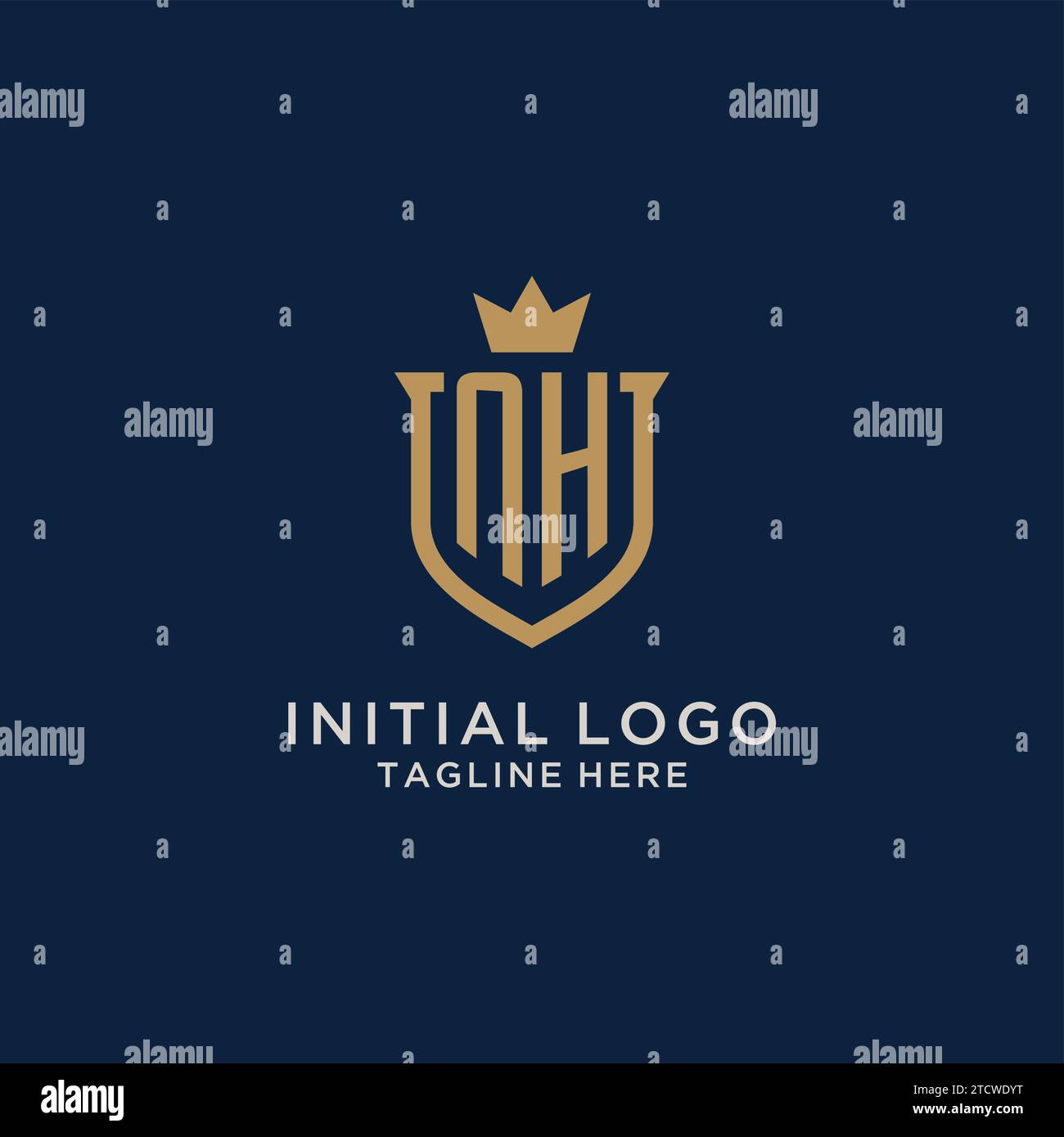 NH initial shield crown logo vector graphic Stock Vector