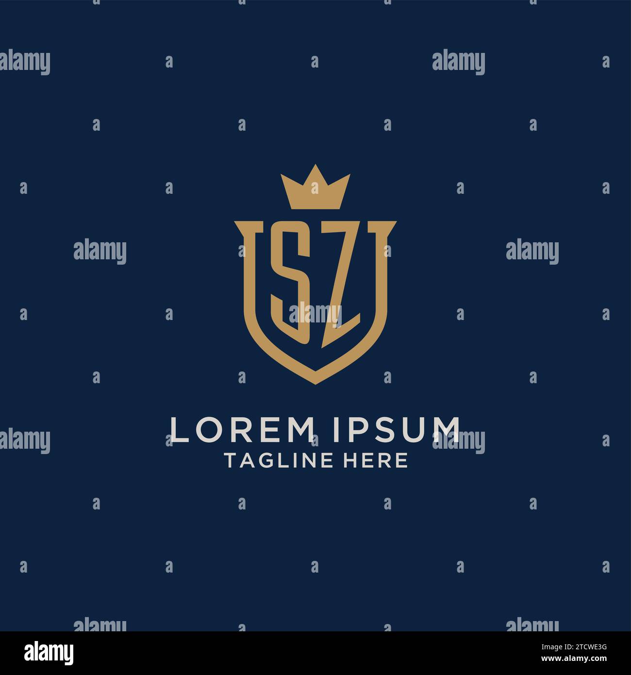 SZ initial shield crown logo vector graphic Stock Vector