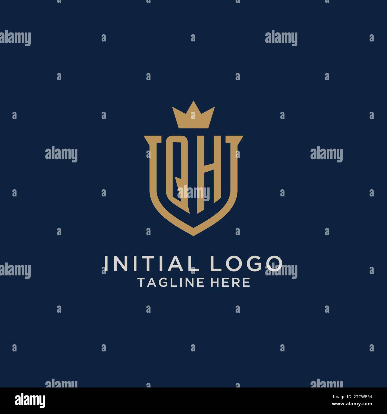 QH initial shield crown logo vector graphic Stock Vector