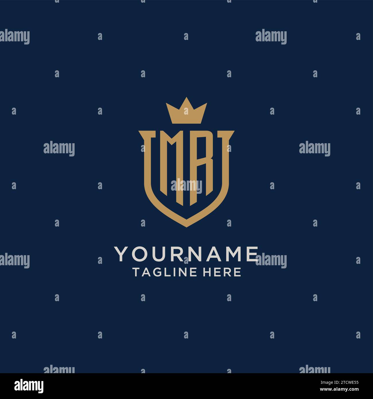 MR initial shield crown logo vector graphic Stock Vector