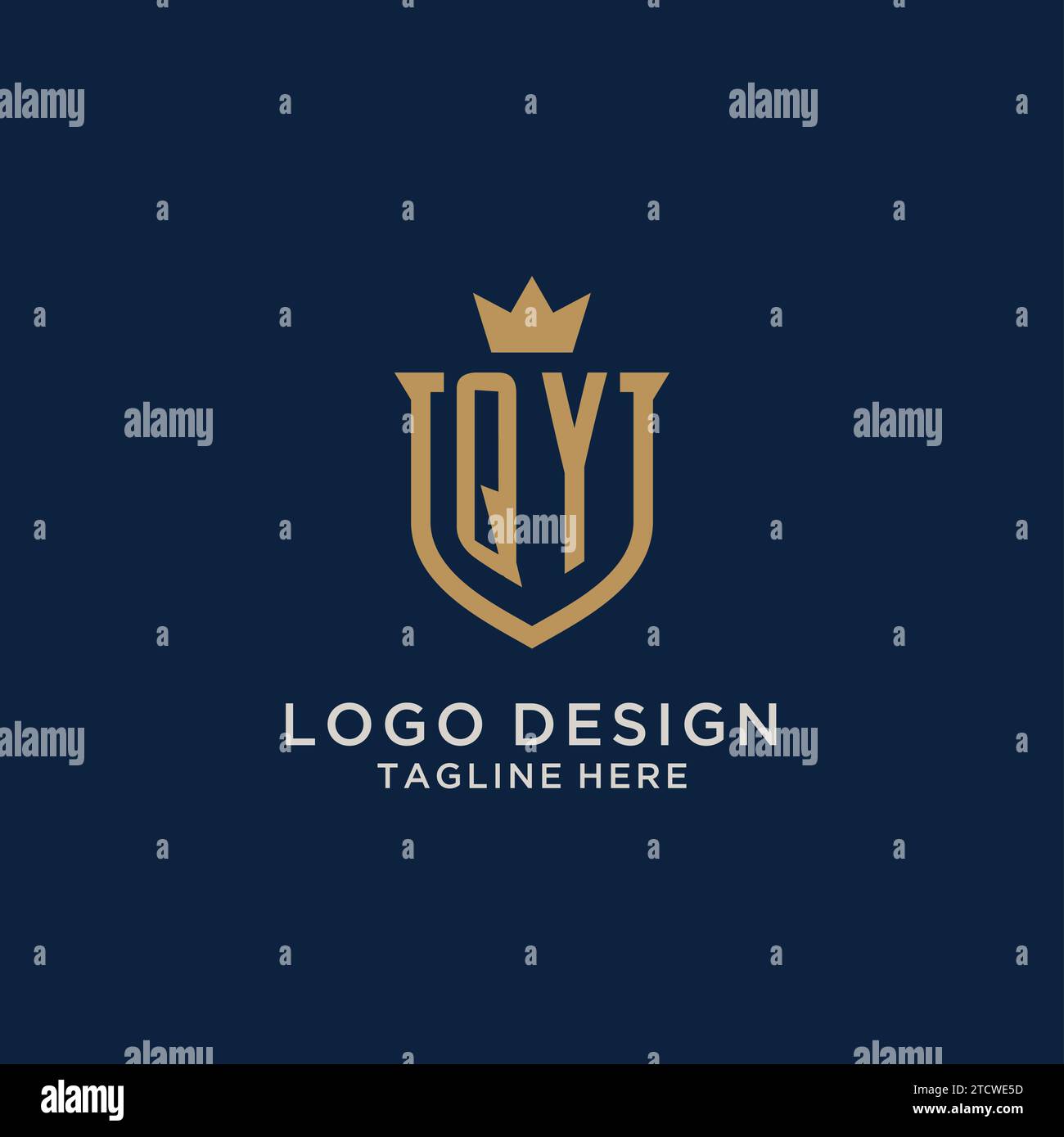 QY initial shield crown logo vector graphic Stock Vector