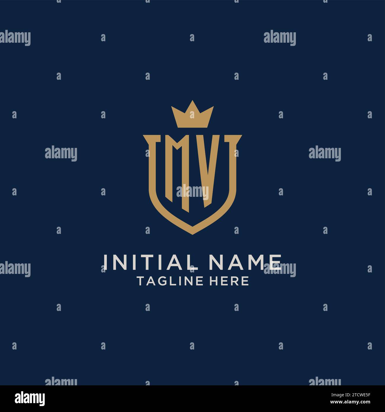 MV initial shield crown logo vector graphic Stock Vector