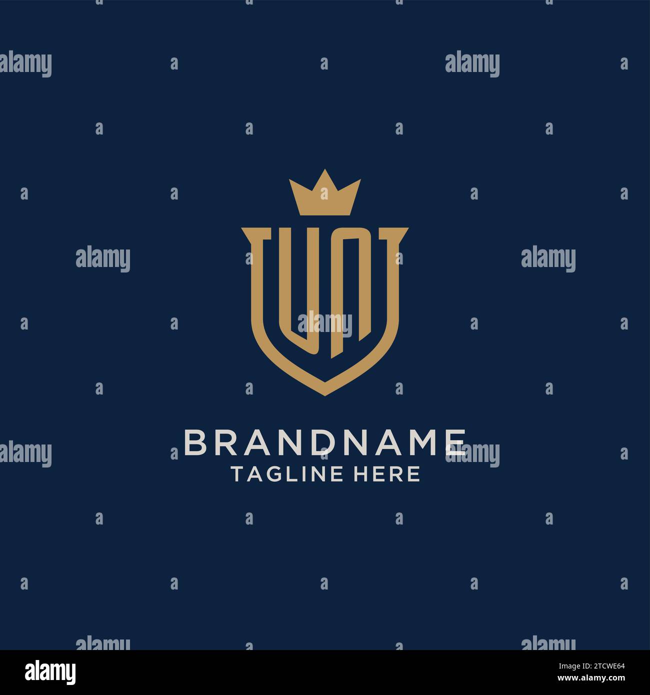 UN initial shield crown logo vector graphic Stock Vector