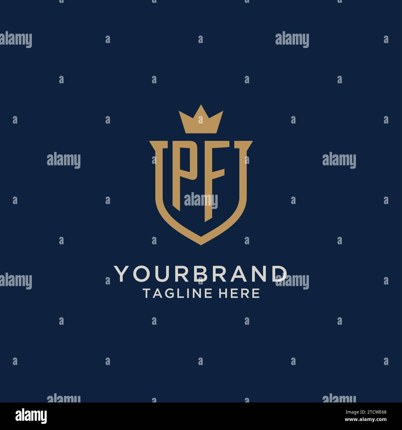 PF initial shield crown logo vector graphic Stock Vector
