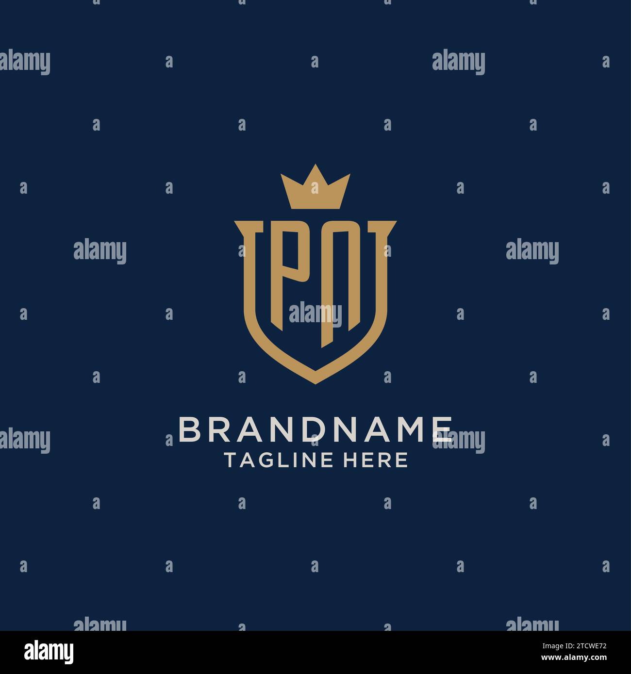 PN initial shield crown logo vector graphic Stock Vector
