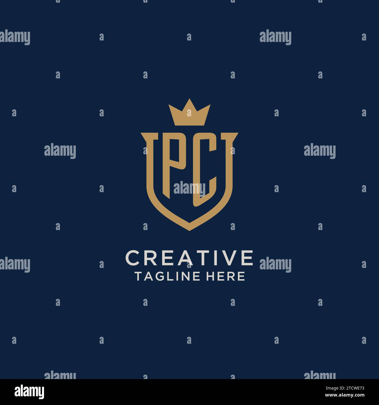 PC initial shield crown logo vector graphic Stock Vector