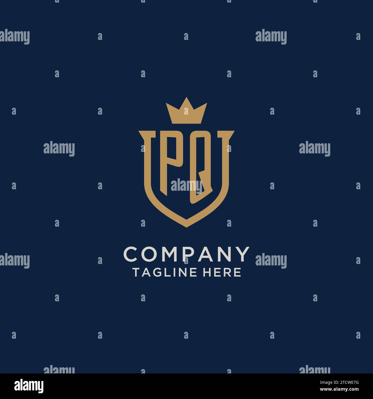 PQ initial shield crown logo vector graphic Stock Vector