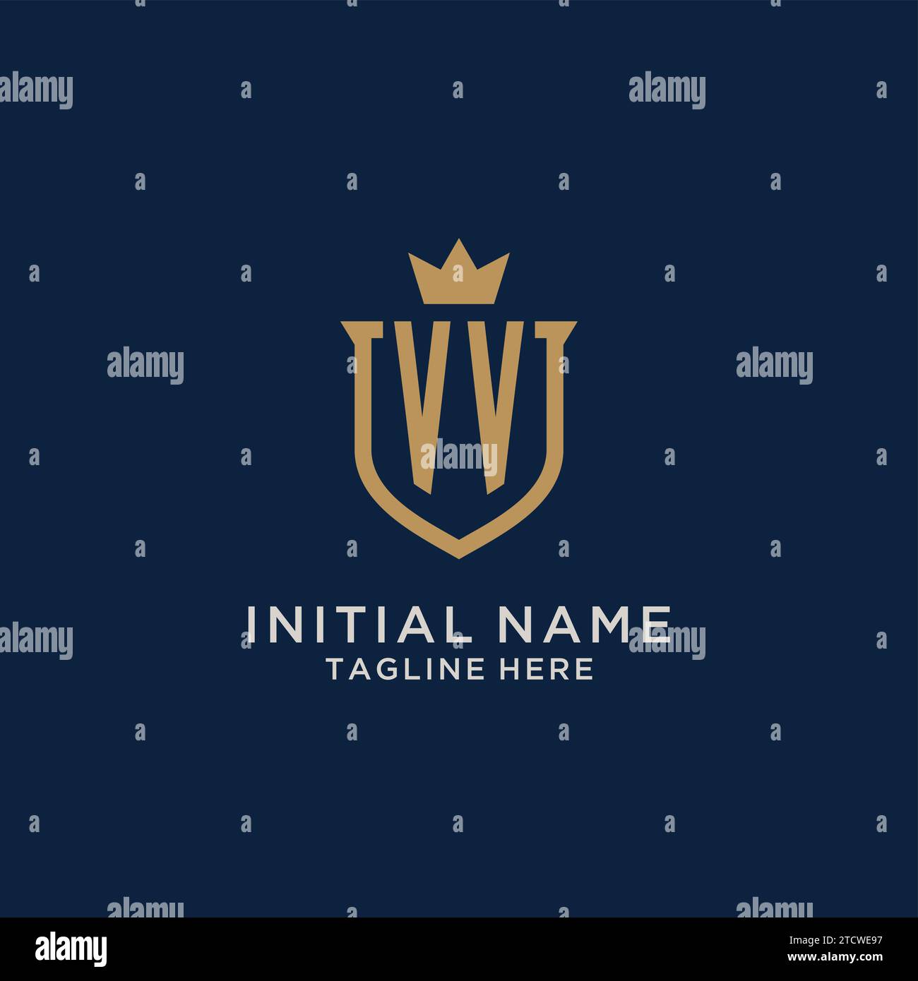 VV initial shield crown logo vector graphic Stock Vector