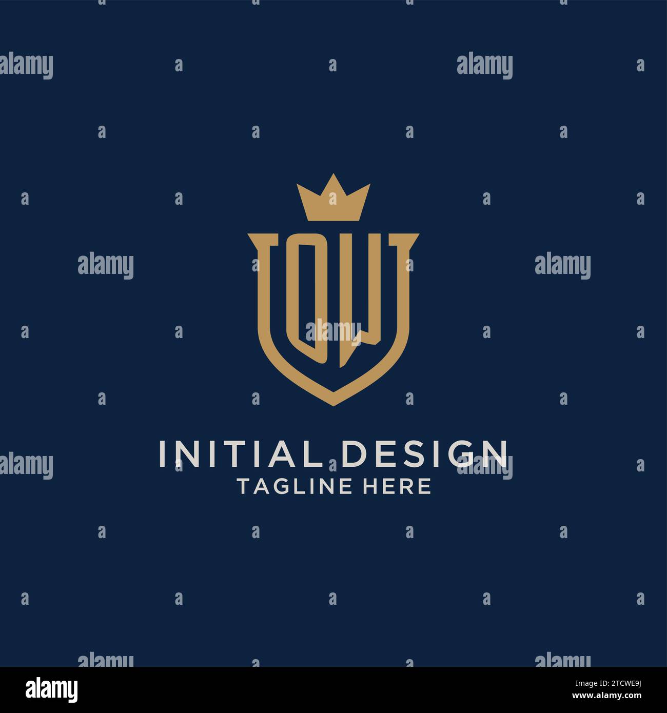 OW initial shield crown logo vector graphic Stock Vector