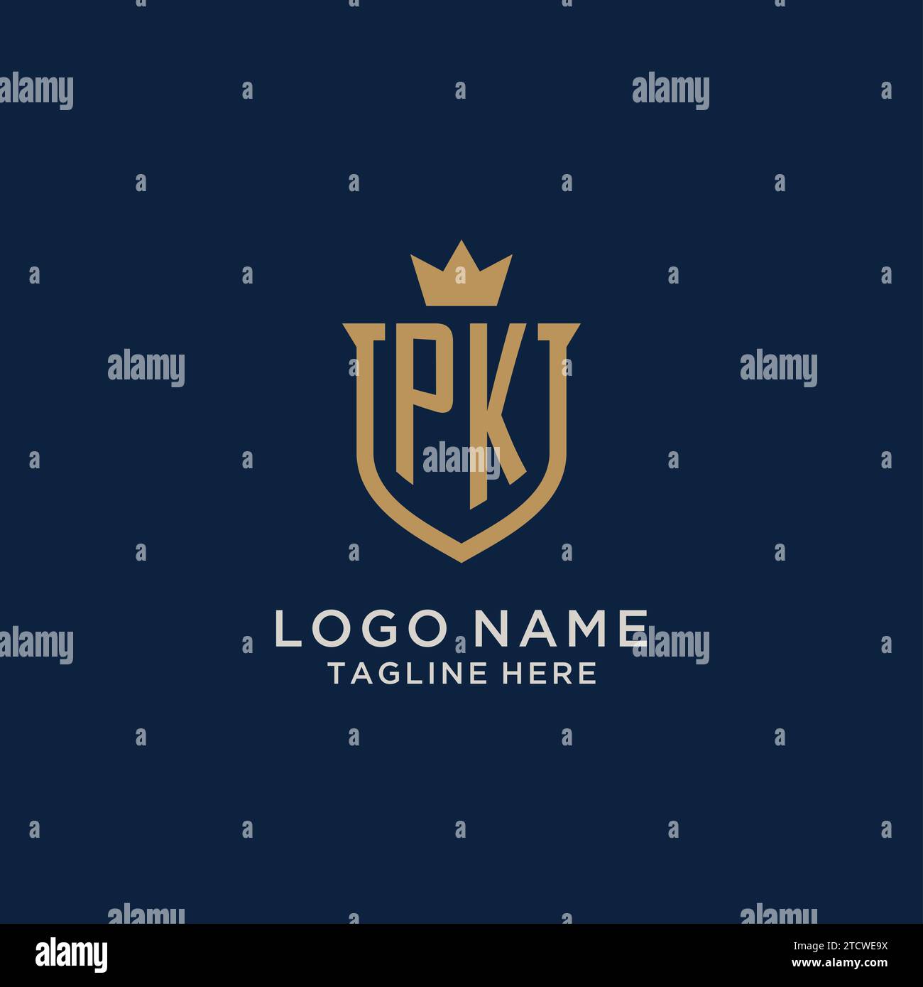 PK initial shield crown logo vector graphic Stock Vector
