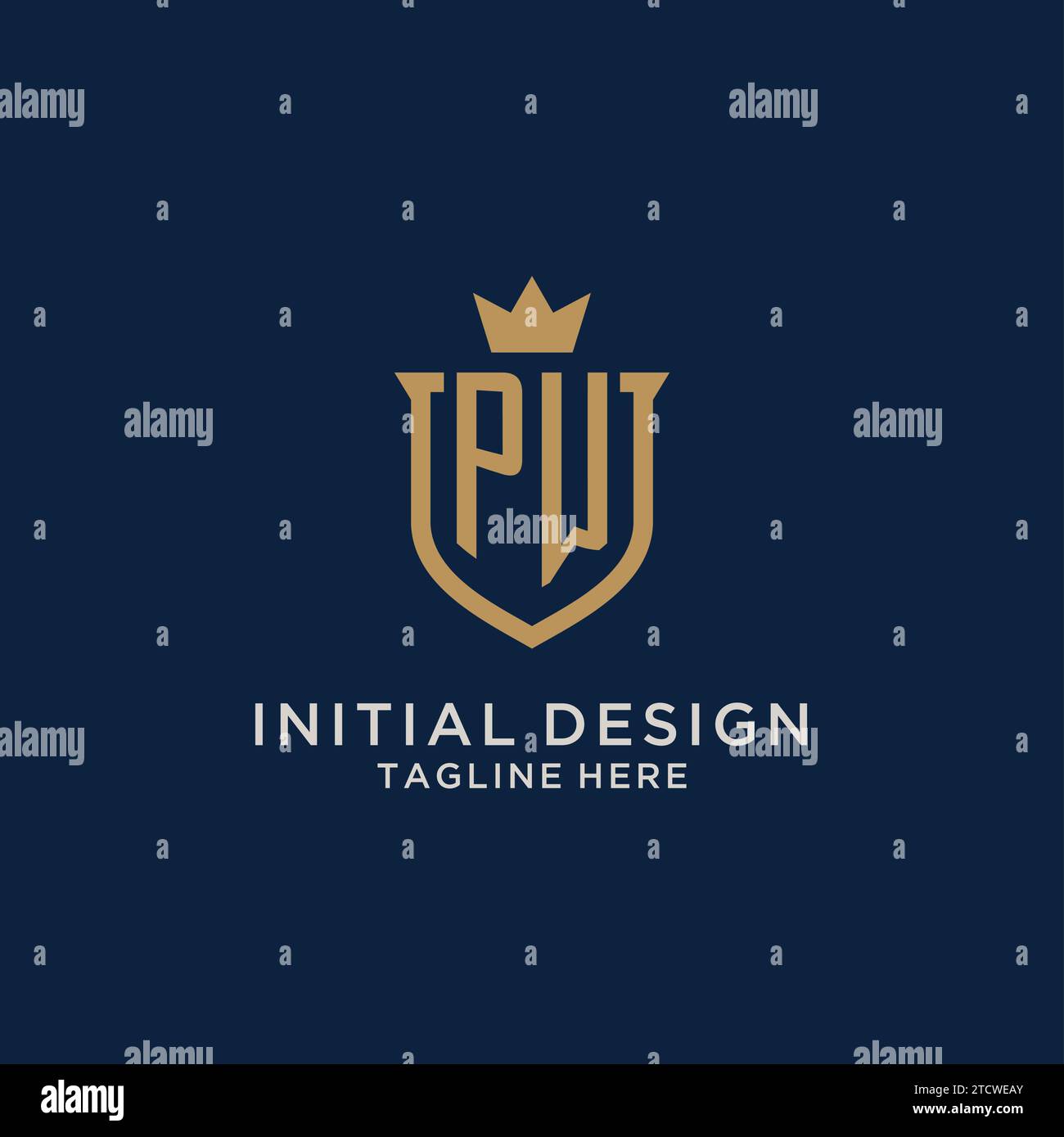 PW initial shield crown logo vector graphic Stock Vector