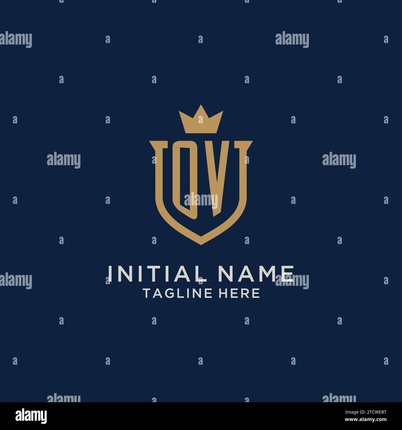 OV initial shield crown logo vector graphic Stock Vector