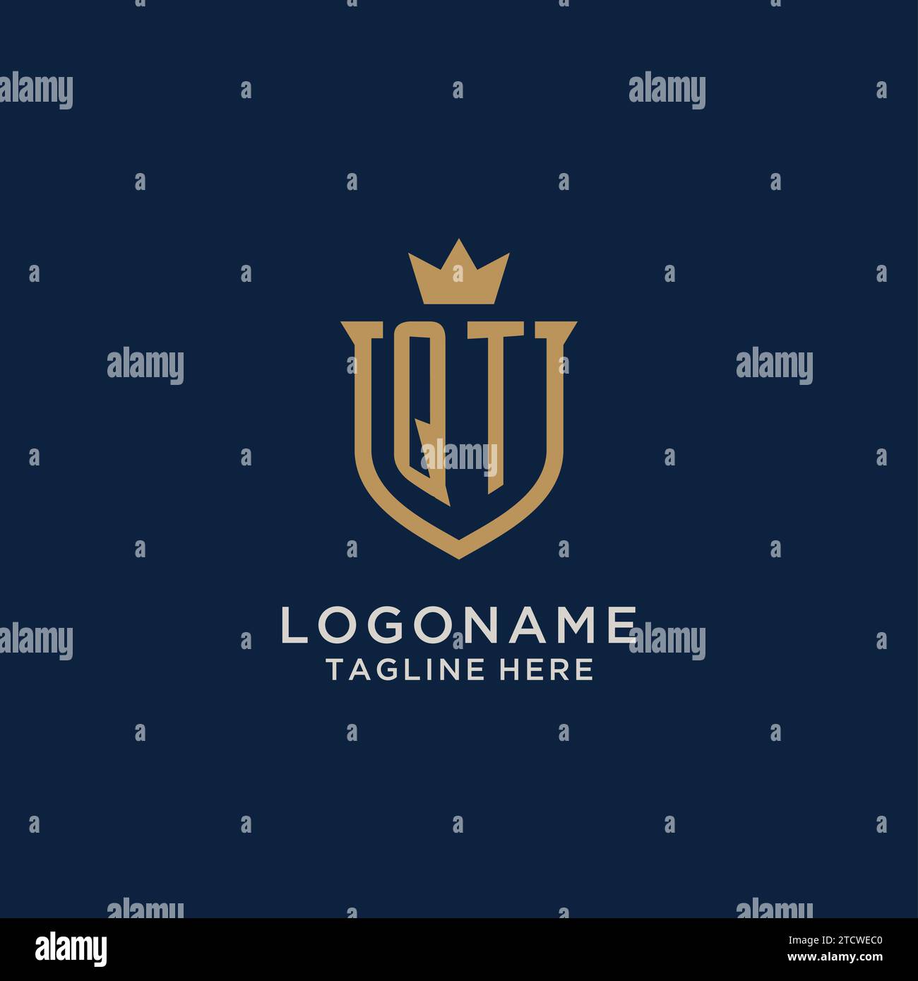 QT initial shield crown logo vector graphic Stock Vector