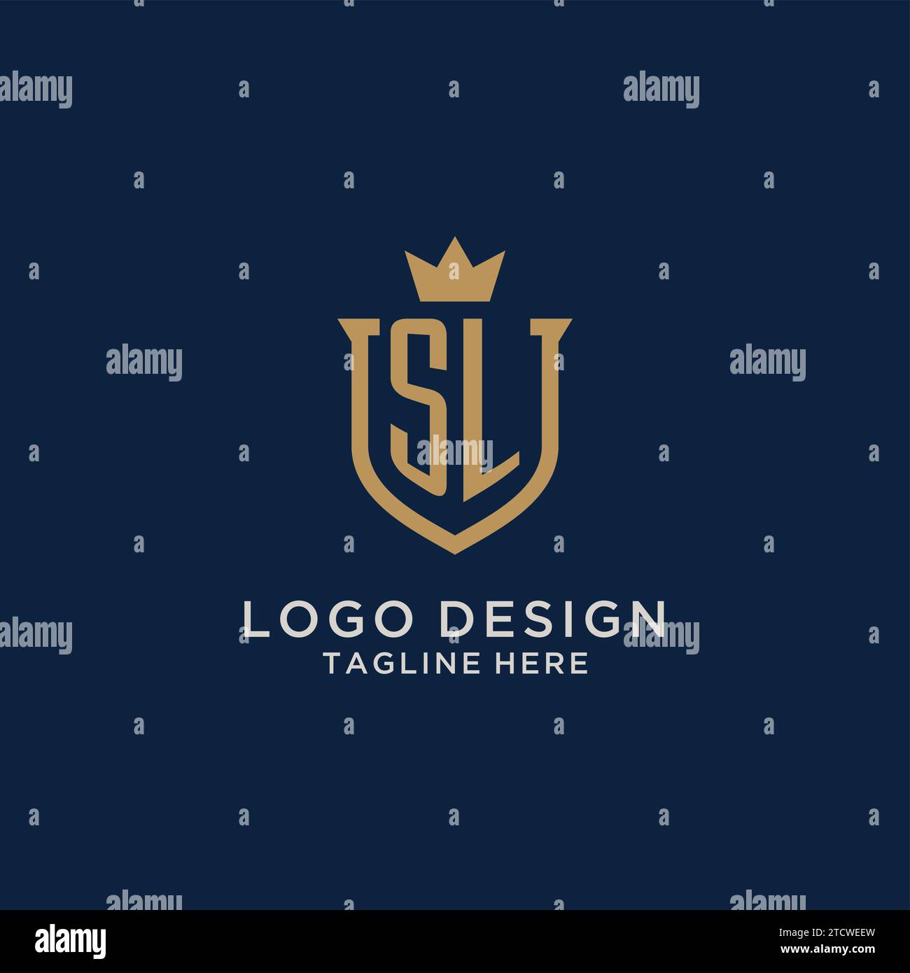 SL initial shield crown logo vector graphic Stock Vector