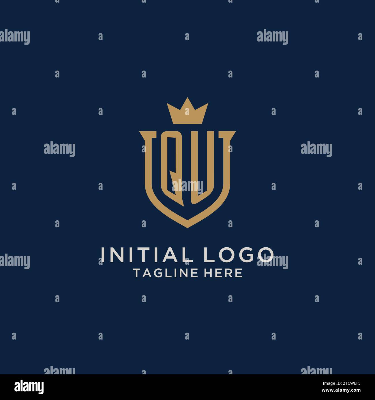 QU initial shield crown logo vector graphic Stock Vector