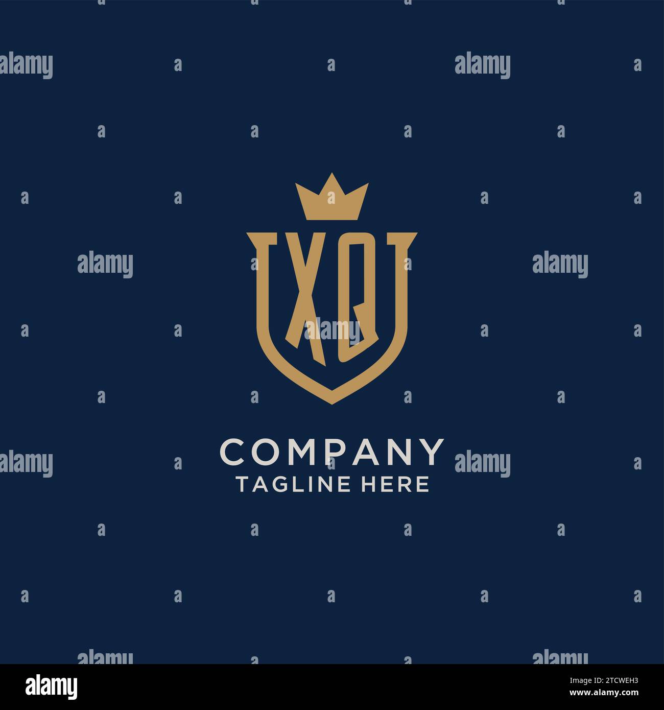 XQ initial shield crown logo vector graphic Stock Vector
