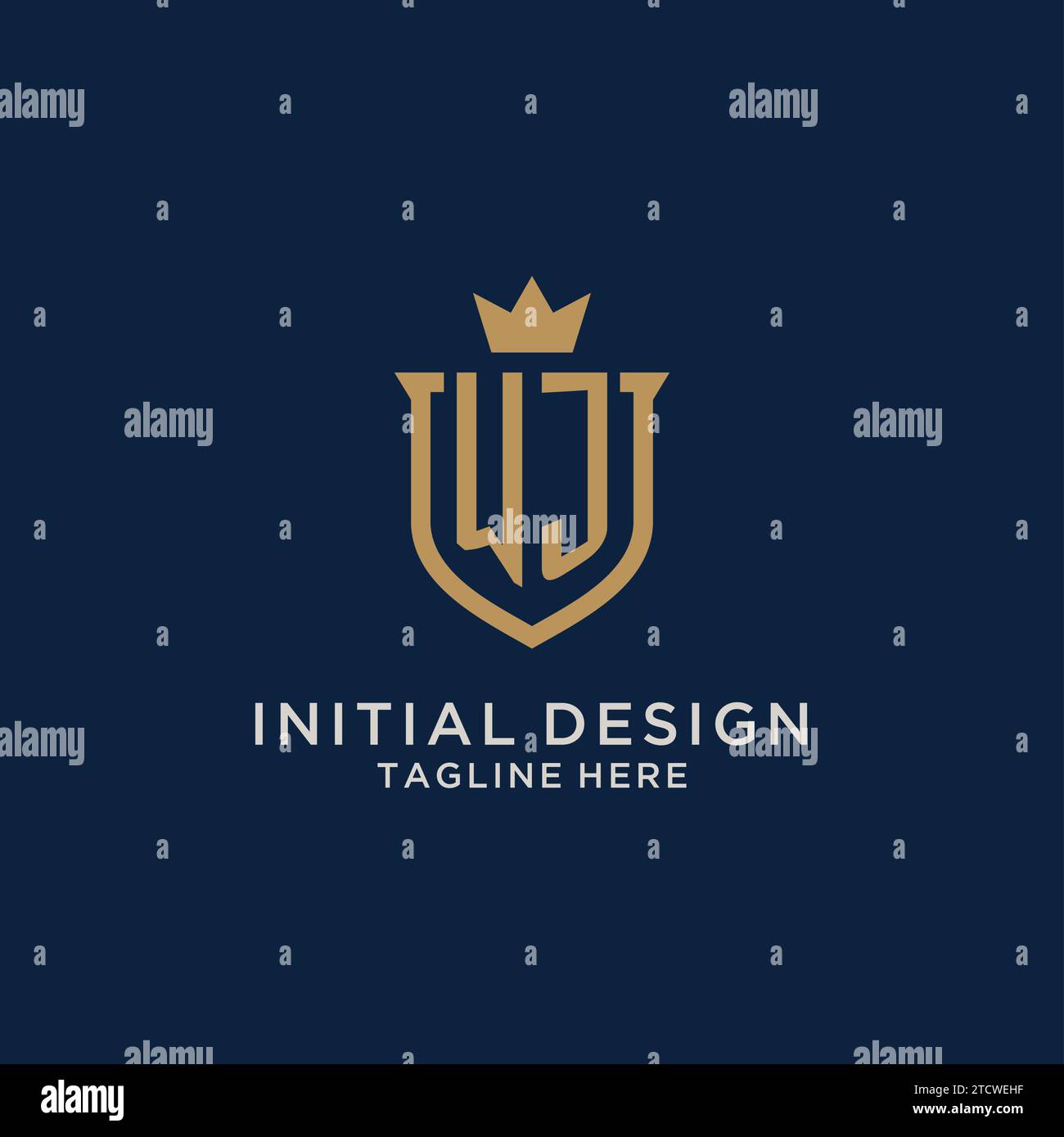 WJ initial shield crown logo vector graphic Stock Vector