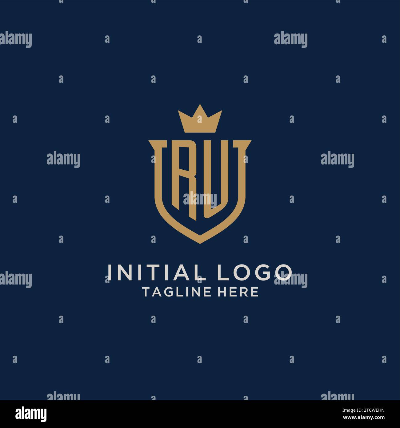 RU initial shield crown logo vector graphic Stock Vector