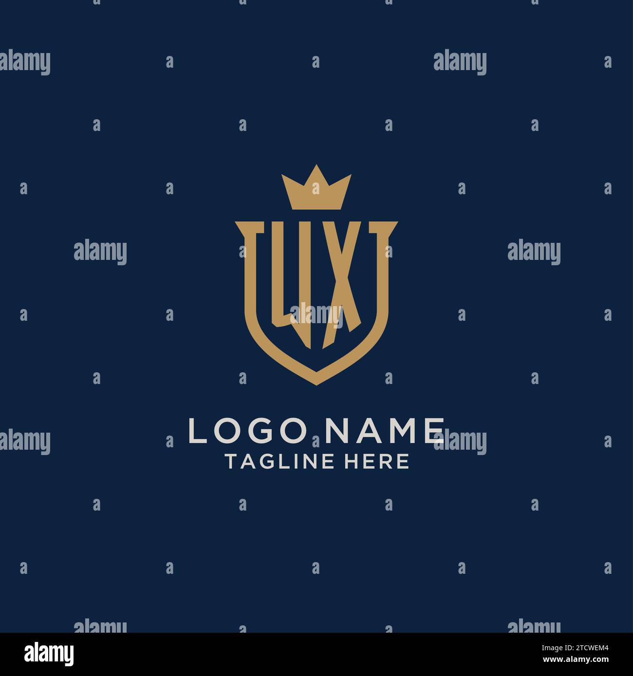 WX initial shield crown logo vector graphic Stock Vector