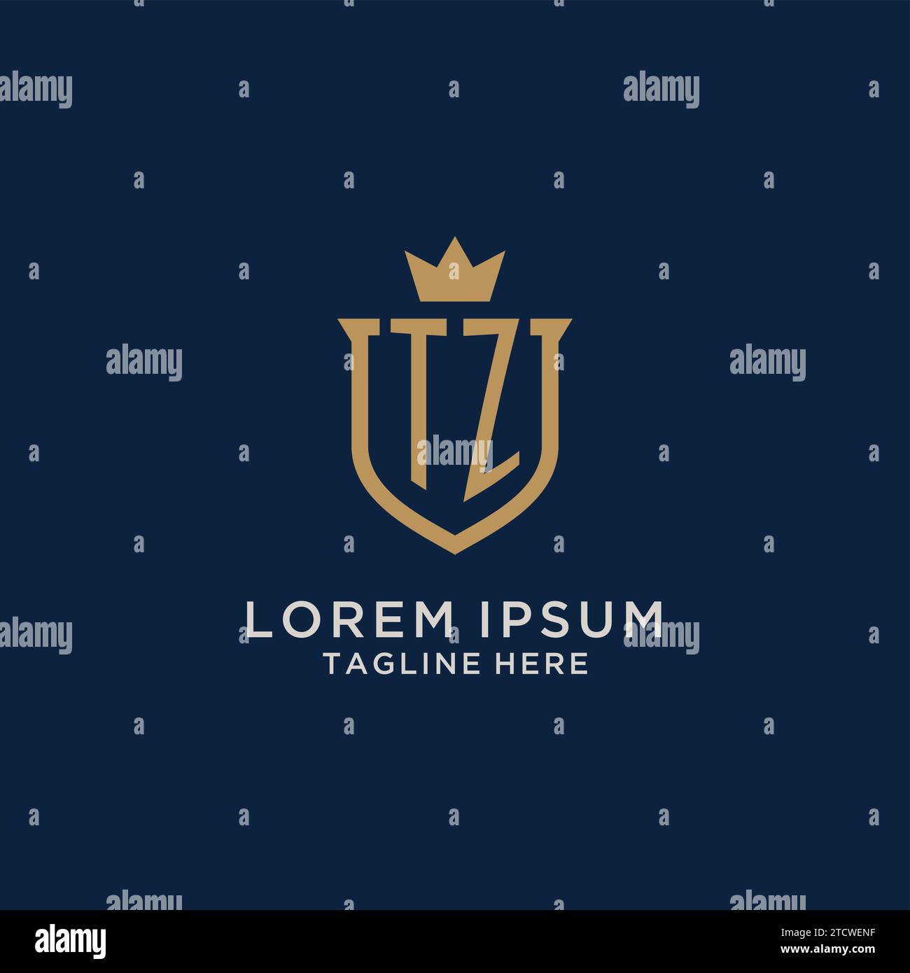 TZ initial shield crown logo vector graphic Stock Vector