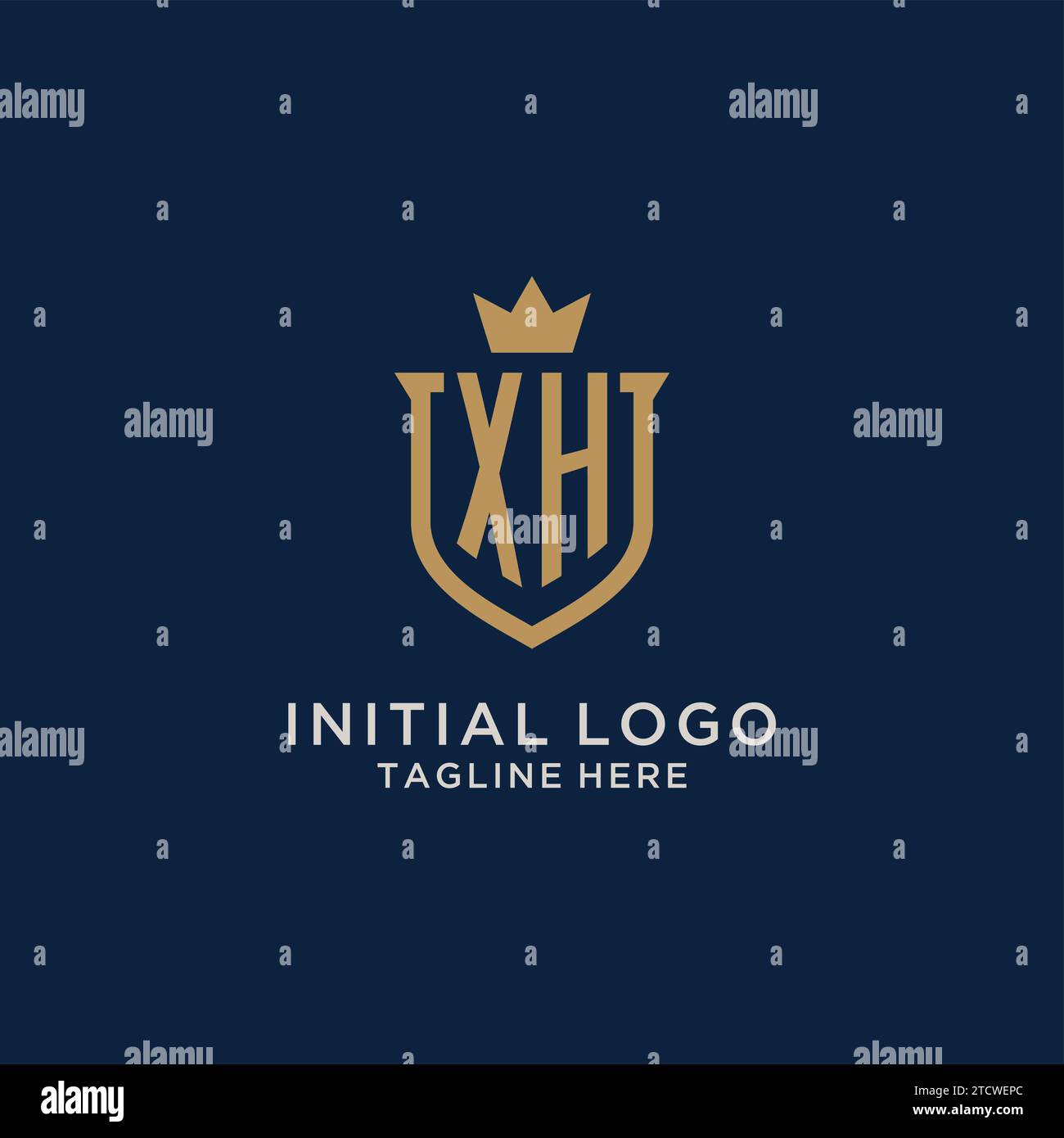 XH initial shield crown logo vector graphic Stock Vector