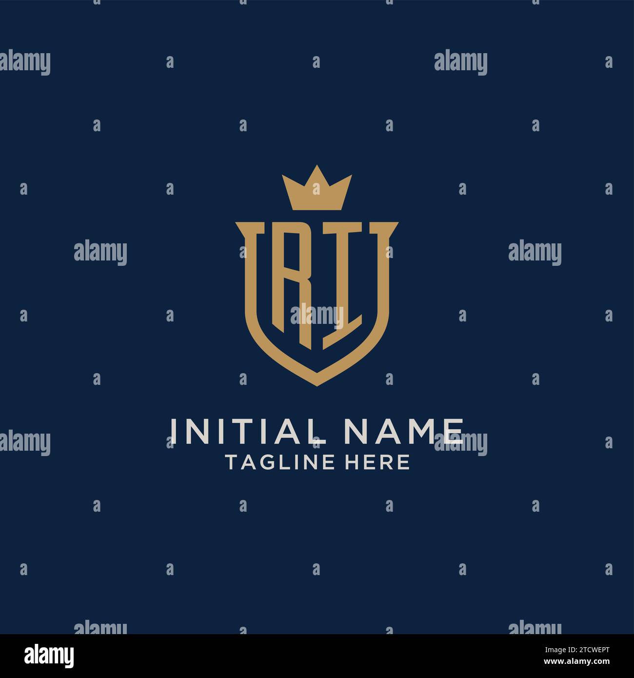 RI initial shield crown logo vector graphic Stock Vector