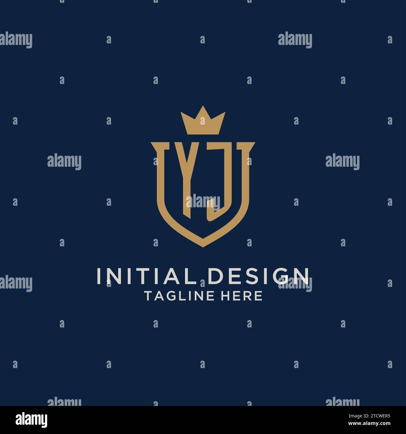 YJ initial shield crown logo vector graphic Stock Vector