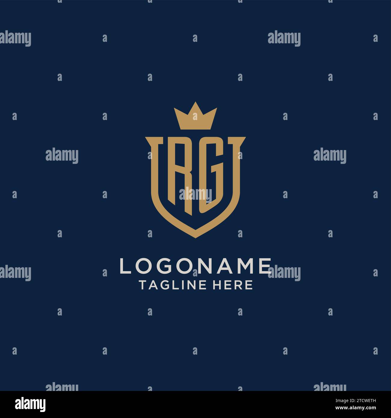 RG initial shield crown logo vector graphic Stock Vector