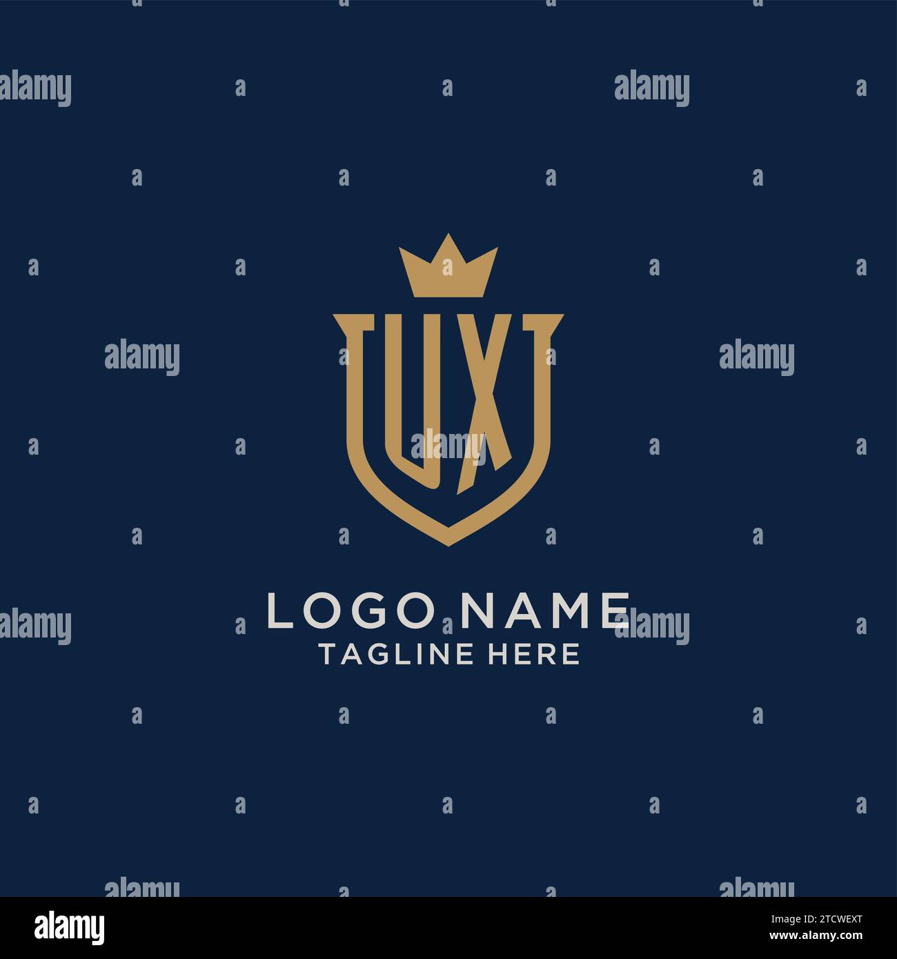 UX initial shield crown logo vector graphic Stock Vector